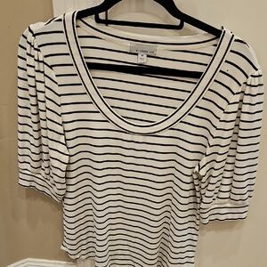 Allison Joy Black & White Striped Scoop Neck Puff Sleeve Top